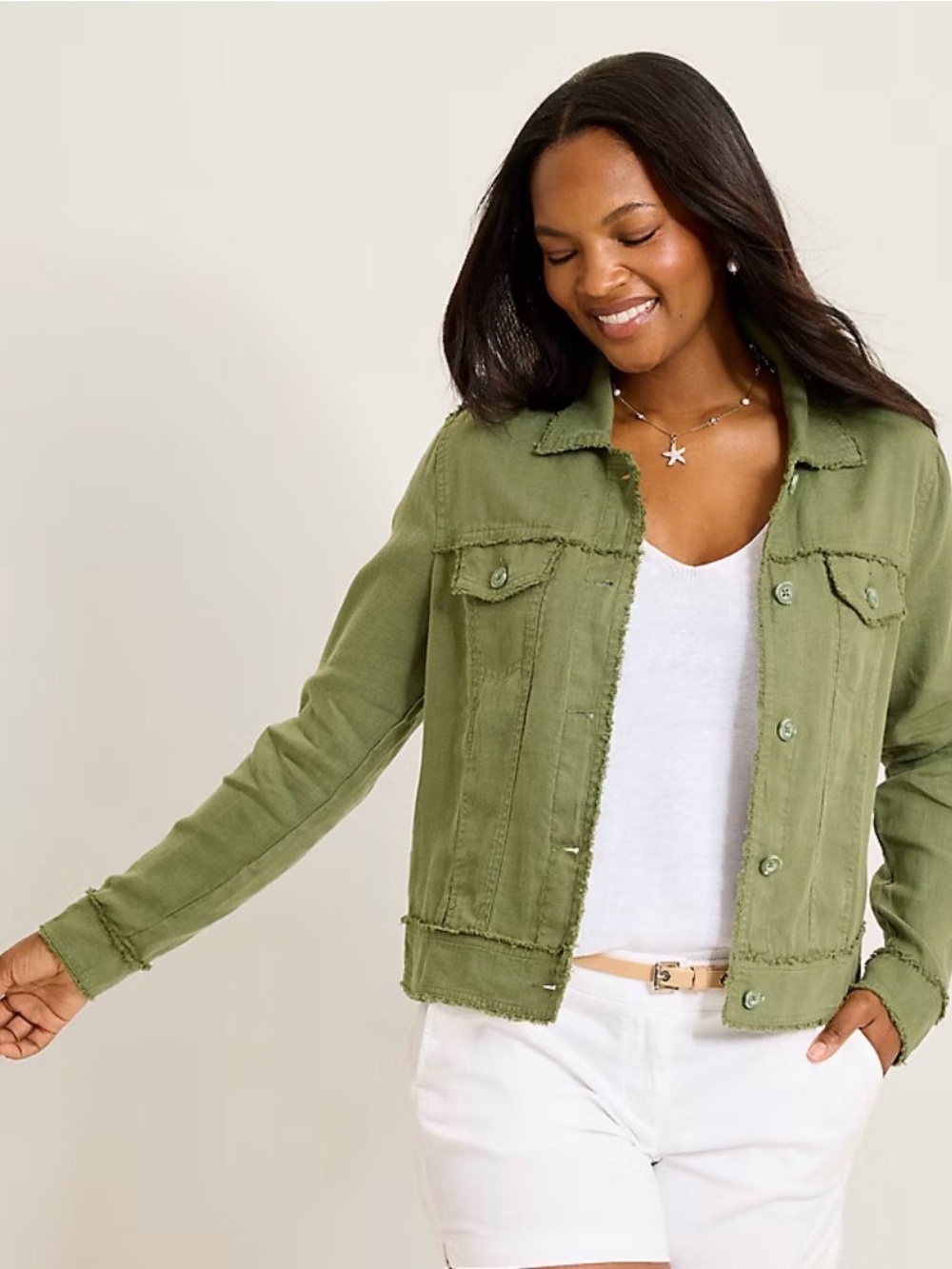 Tommy Bahama Two Palms 100% Linen- Raw Edge Jacket Button Up - Olive-Sz XL. EUC